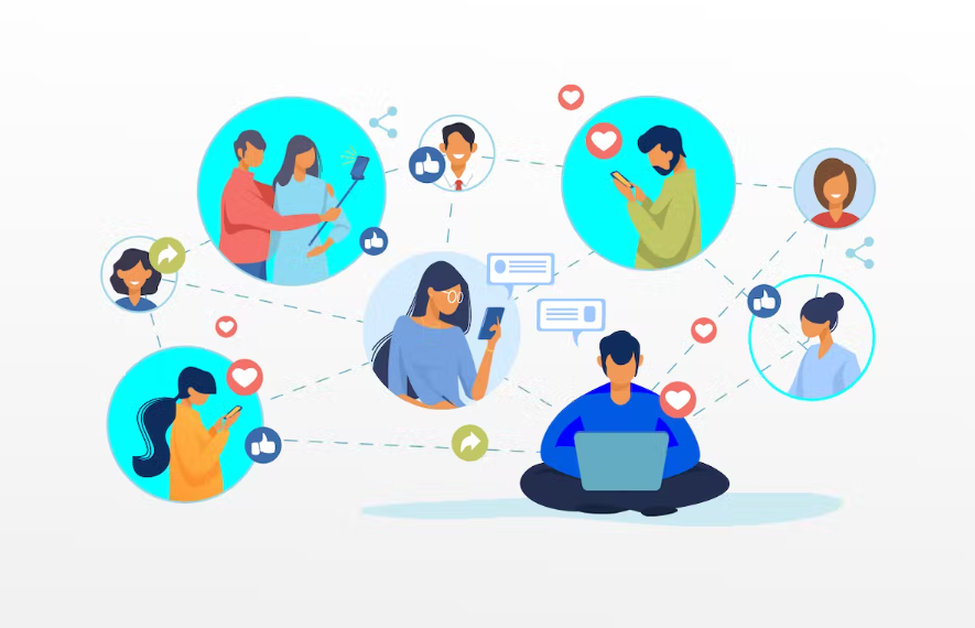 Conexão digital entre as pessoas representando o networking.